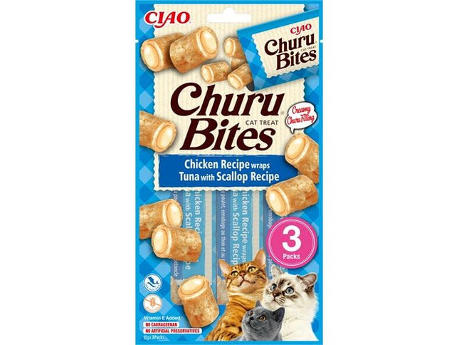 Inaba Churu Bites Cat Chicken Recipe Wraps Tuna With Scallop Recipe 3X10 GR 