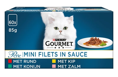 Gourmet Perle Mini Filets In Saus Kip / Konijn / Rund / Zalm 60X85 GR