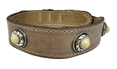 Sazzz Halsband Hond Boho Treasure Stone Vintage Leer Beige 32-39X3 CM