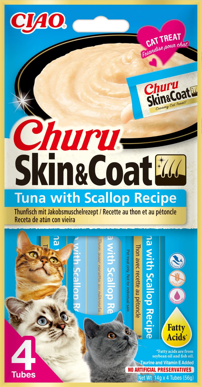 Inaba Churu Skin & Coat Tuna With Scallop Recipe 4X14GR