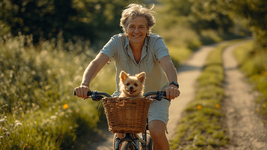 Fietsen met een hond in een fietsmand