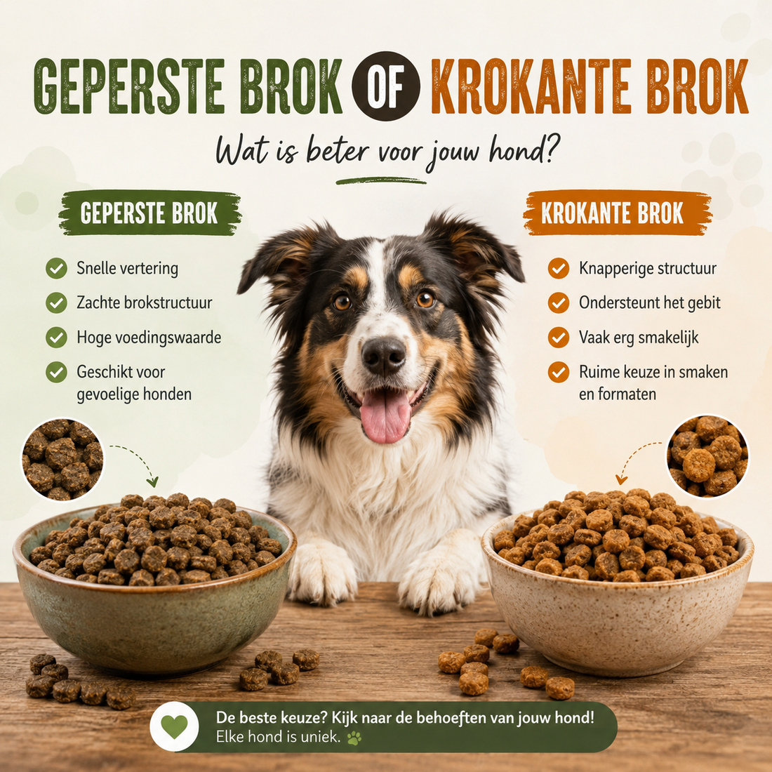 Geperste brok of krokante brok: wat is de beste keuze voor jouw hond?