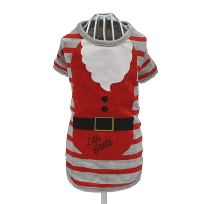 CROCI T-SHIRT HOND LITTLE SANTA GESTREEPT GRIJS / ROOD
