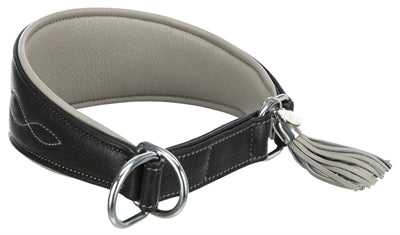 Trixie Halsband Hond Active Comfort Voor Windhonden Leer Zwart / Grijs 33-42X6 CM