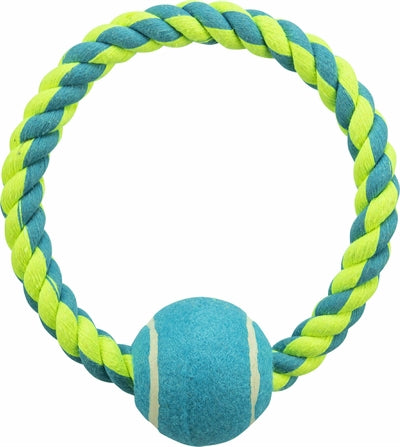 Trixie Touwring Met Tennisbal Lime/Blauw 18X6X6 CM 3 ST