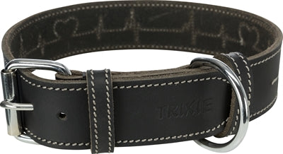 Trixie Halsband Hond Rustic Vetleer Heartbeat Zwart 55-65X4 CM