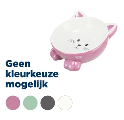 Trixie Voerbak / Drinkbak Kattenkop Verhoogd Keramiek Assorti 14 CM 150 ML 4ST