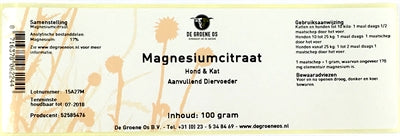 De Groene Os Magnesiumcitraat Hond / Kat 100 GR