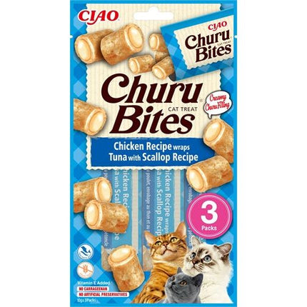 Inaba Churu Bites Cat Chicken Recipe Wraps Tuna With Scallop Recipe 3X10 GR 