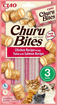 Inaba Churu Bites Cat Chicken Recipe Wraps Tuna With Salmon Recipe 3X10 GR 