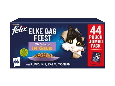 Felix Pouch Elke Dag Feest In Gelei Mix Box Tonijn / Zalm / Rund / Kip 44X85 GR 