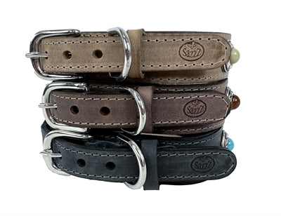 Sazzz Zzzsazzz Halsband Hond Boho Treasure Stone Vintage Leer Antraciet