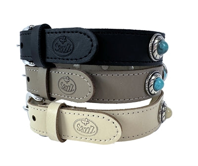 Sazzz Halsband Hond Adventure Stone Classic Leer Zwart 42-50X2,5 CM