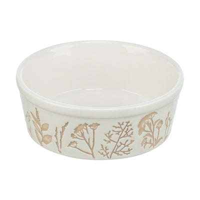 Trixie Voerbak / Drinkbak Hond Plantmotief Structuur Keramiek Wit / Taupe