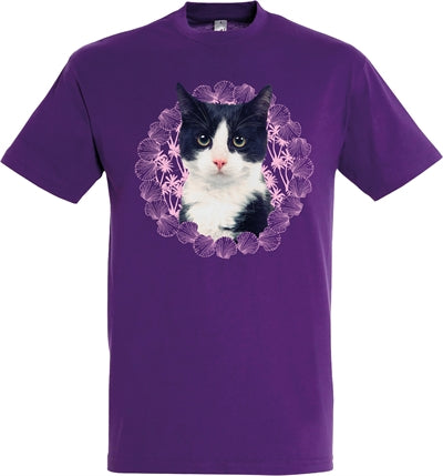 Merkloos T-Shirt Kat Zwart/Wit Paars XS