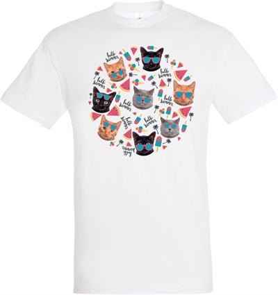 Merkloos T-Shirt Hello Summer Cats Wit XS