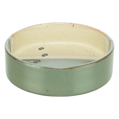 TRIXIE VOERBAK / DRINKBAK MET POOTPRINT KERAMIEK GROEN / BEIGE 12X12X3,5 CM