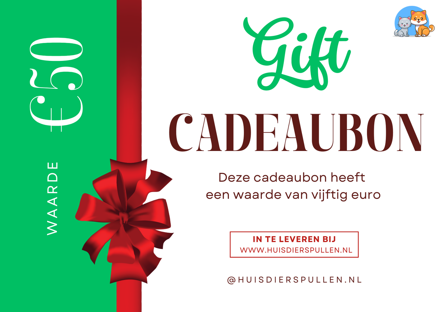 Huisdierspullen Cadeaubon 50 Euro