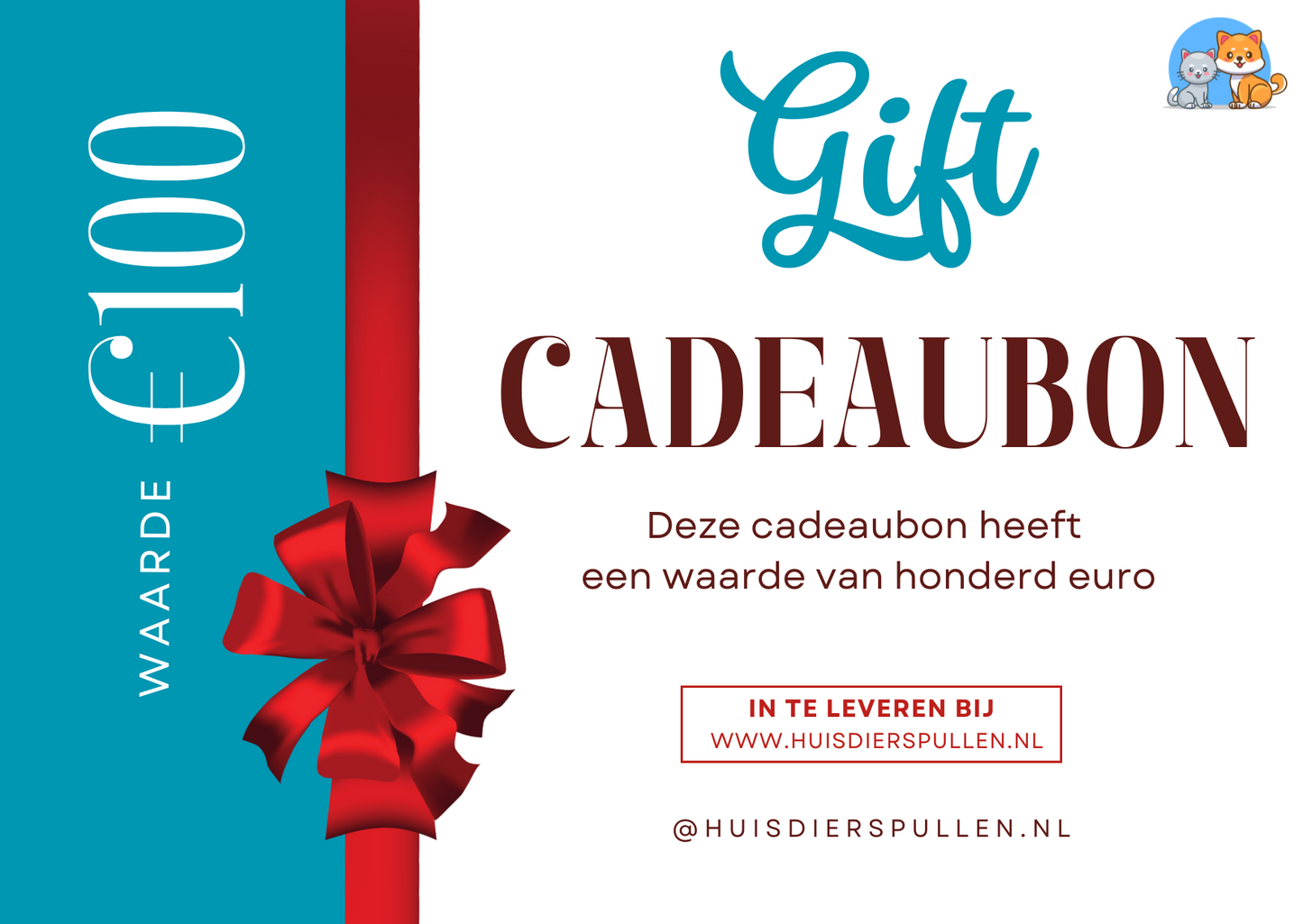 Huisdierspullen Cadeaubon 100 Euro