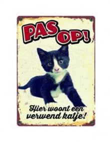 Plenty Gifts Waakbord Blik Verwend Katje 15X21 CM - Pet4you