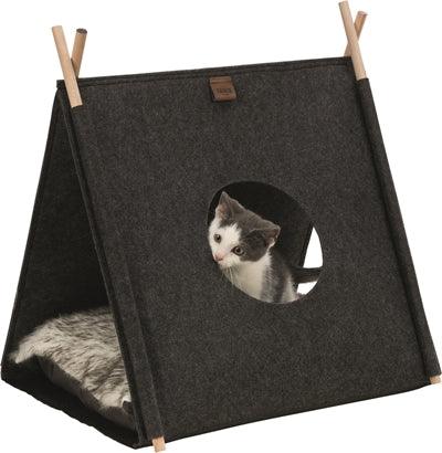 Trixie Kattenmand Tent Elfie Met Kussen Vilt Antraciet 50X46X52 CM - Pet4you